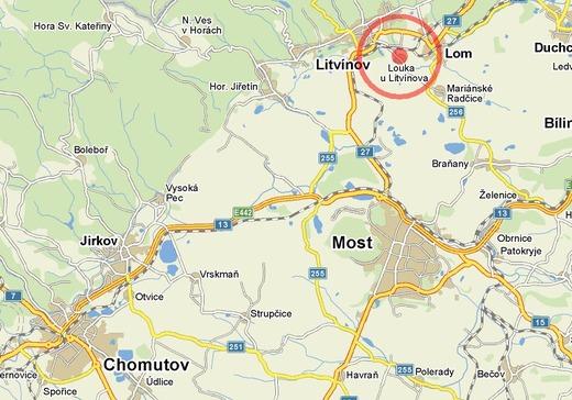 Mapa - poloha obce Louka u&nbsp;Litvínova